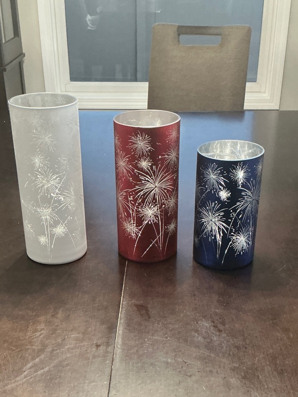 Patriotic Firework Glass Candle Holders – White, Red & Blue by Valerie Parr Hill